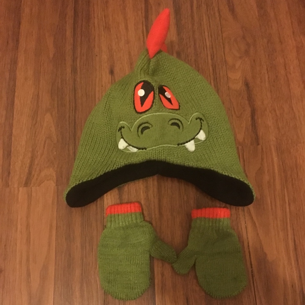 Boy Hat and Mitten Dinosaur Set
